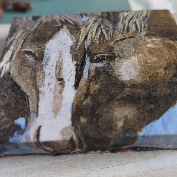 Decoupaged And Glazed Ceramic Tile Handcrafted Equestrian Horses 4"x4" - Picture 4 of 4